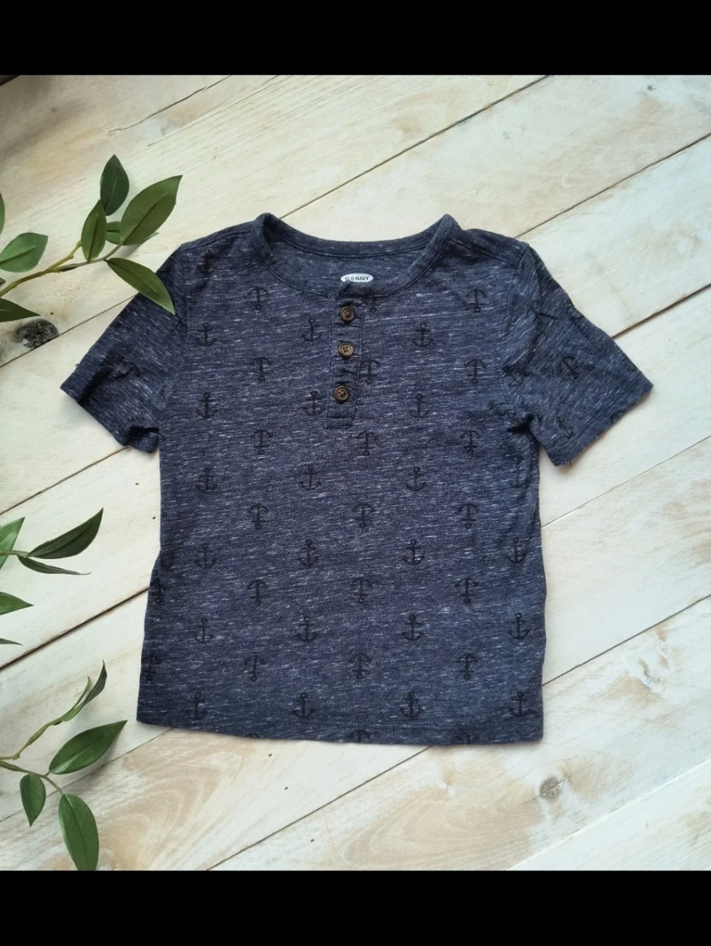Old Navy Boys Nautical Short Sleeve Button Up Shirt With Anchor Pattern Blue 3T